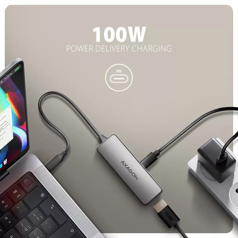 Axagon RVC-HI8KPD, USB-C -> HDMI 2.1-adapter, 8K/60Hz, 4K/144Hz, HDR10+, PD100W