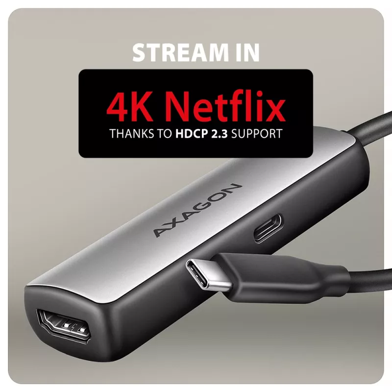 Axagon RVC-HI8KPD, USB-C -> HDMI 2.1-adapter, 8K/60Hz, 4K/144Hz, HDR10+, PD100W