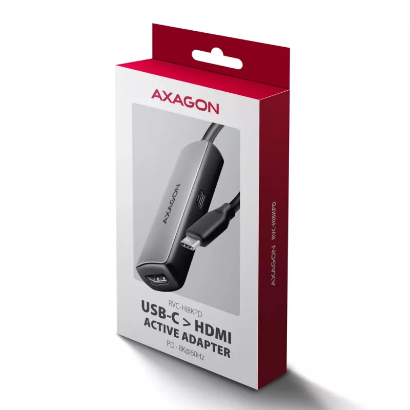 Axagon RVC-HI8KPD, USB-C -> HDMI 2.1-adapter, 8K/60Hz, 4K/144Hz, HDR10+, PD100W