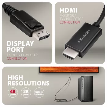 Axagon RVD-HI20C2 DisplayPort -> HDMI 2.0b-kabel 1,8m, 4K/60Hz
