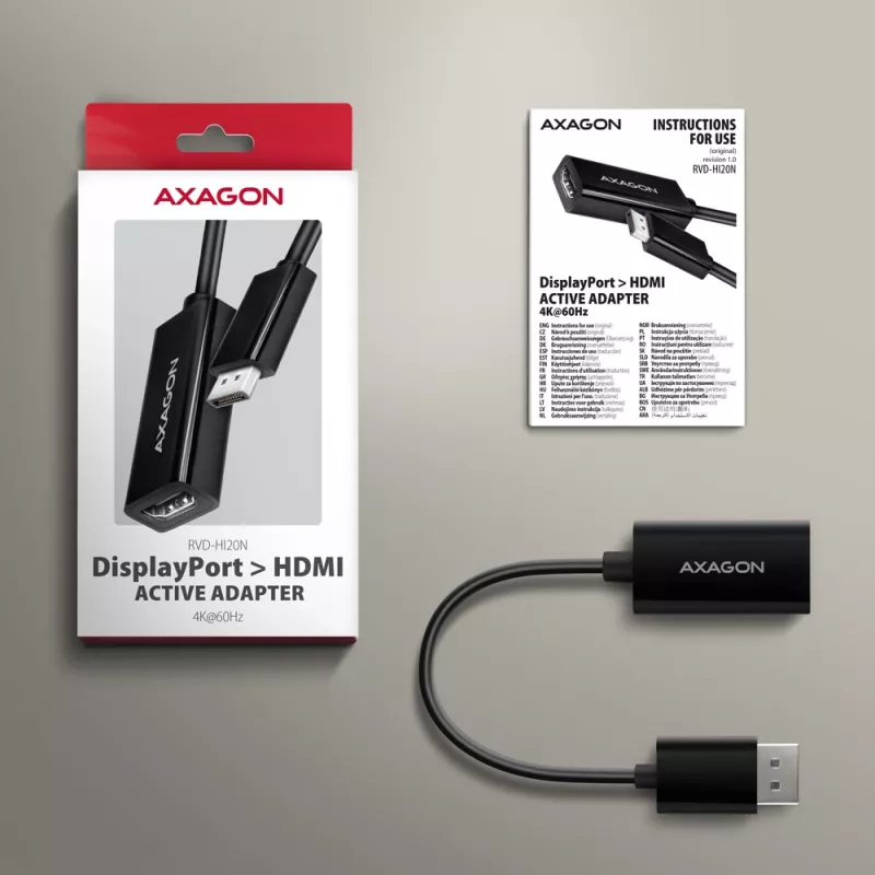 Axagon RVD-HI20N DisplayPort -> HDMI 2.0b-adapter, 4K/60Hz