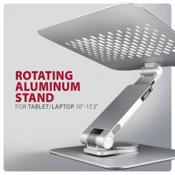 Axagon STND-LR aluminium standaard met 360°-draaiing voor laptops 10 inch–17,3 inch. Verstelbare hoogte en helling.