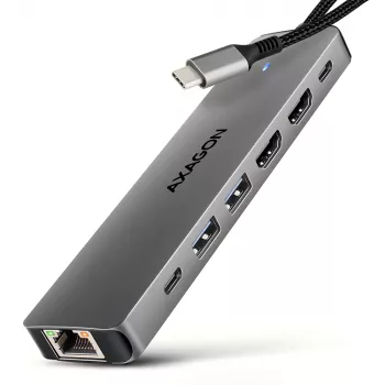 Axagon HMC-7HX2 USB 5Gbps-hub, 2x USB-A, USB-C, 2x HDMI 4K/60Hz, RJ-45, PD 100W