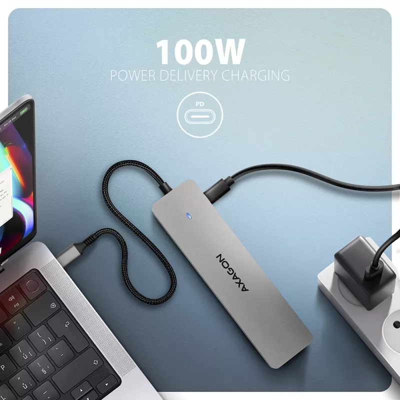 Axagon HMC-7HX2 USB 5Gbps-hub, 2x USB-A, USB-C, 2x HDMI 4K/60Hz, RJ-45, PD 100W