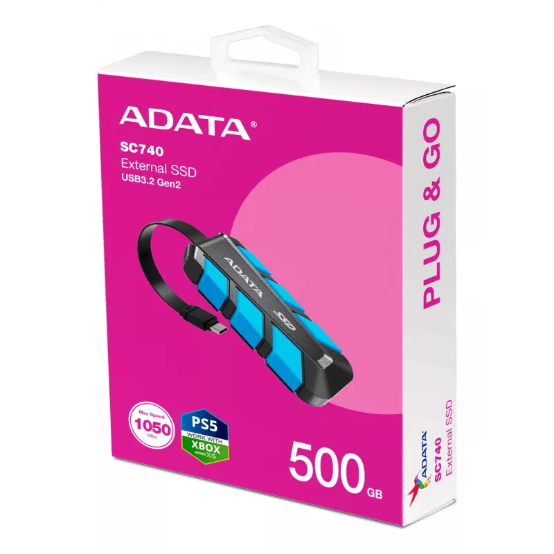 ADATA SC740 500 GB USB Type-C 3.2 Gen 2 (3.1 Gen 2) zwart, Blue