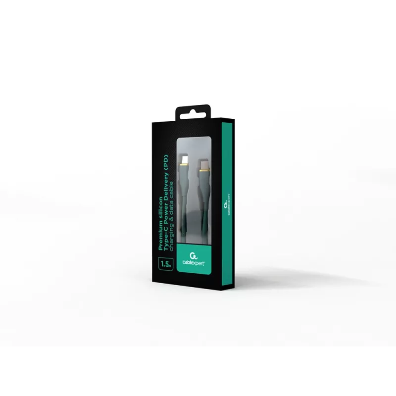 GEMBIRD USB Type-C Power Delivery (PD) 60W siliconen oplaad- en datakabel, 1,5 m Midnight Green