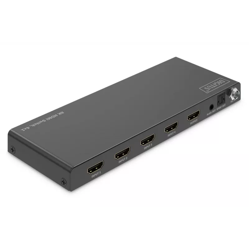 DIGITUS 4x1 HDMI-switch - 8K/60Hz (4:4:4), Toslink, stereo, EDID-bediening