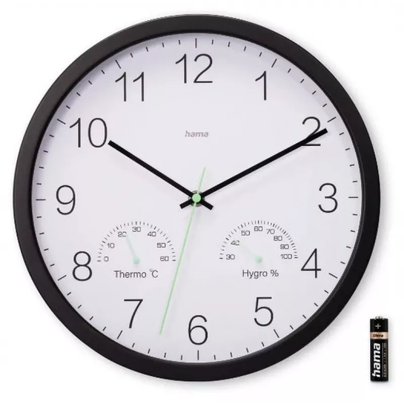 Hama Santorini quartzklok rond zwart, wit
