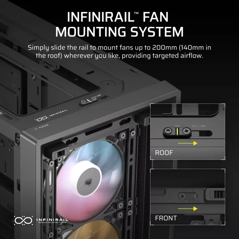 PC-behuizing CORSAIR FRAME 4000D RS ARGB Midi Tower zwart — ATX/Micro-ATX/Mini-ITX, gehard glas, ARGB-ventilator, tot 370 mm GPU