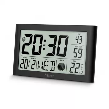 Hama Martinique digitale radiogestuurde wandklok met thermometer en hygrometer, zwart