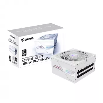Voeding GIGABYTE AORUS ELITE P850W 850W ATX 80 PLUS Platinum volledig modulair wit 120mm ventilator
