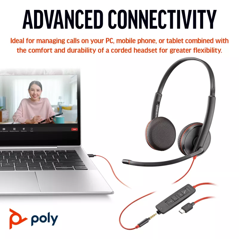 HP Poly Blackwire 3225 stereo-USB-C-headset +3,5-mm-jackplug +USB-C/A-adapter (bulk)