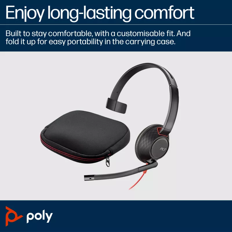 HP Poly Blackwire 5210 monaurale USB-C headset +3,5mm plug +USB-C/A adapter