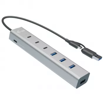 i-tec USB-C/USB-A oplaadbare metalen HUB 7 poorten (3x USB-C, 4x USB-A)