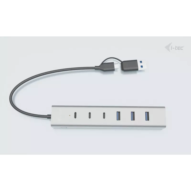 i-tec USB-C/USB-A oplaadbare metalen HUB 7 poorten (3x USB-C, 4x USB-A)