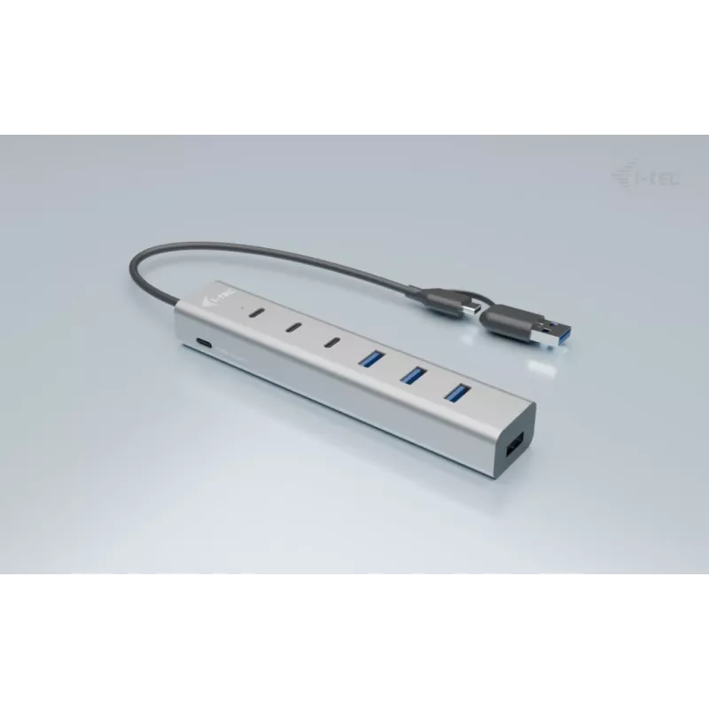 i-tec USB-C/USB-A oplaadbare metalen HUB 7 poorten (3x USB-C, 4x USB-A)