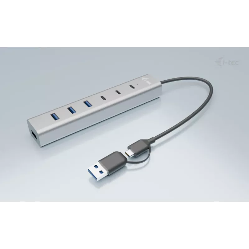 i-tec USB-C/USB-A oplaadbare metalen HUB 7 poorten (3x USB-C, 4x USB-A)