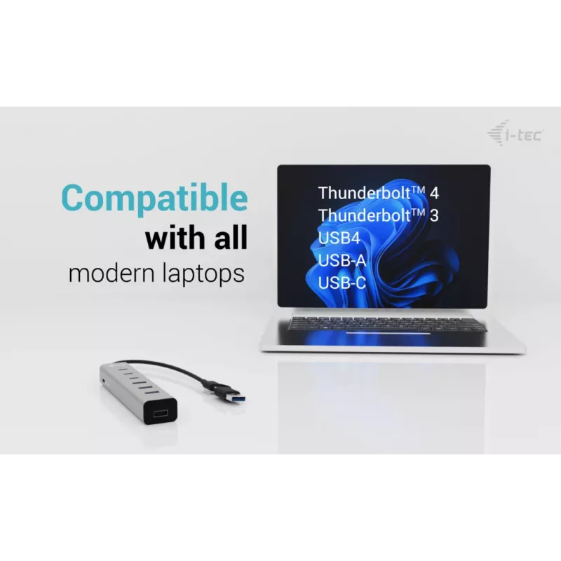 i-tec USB-C/USB-A oplaadbare metalen HUB 7 poorten (3x USB-C, 4x USB-A)