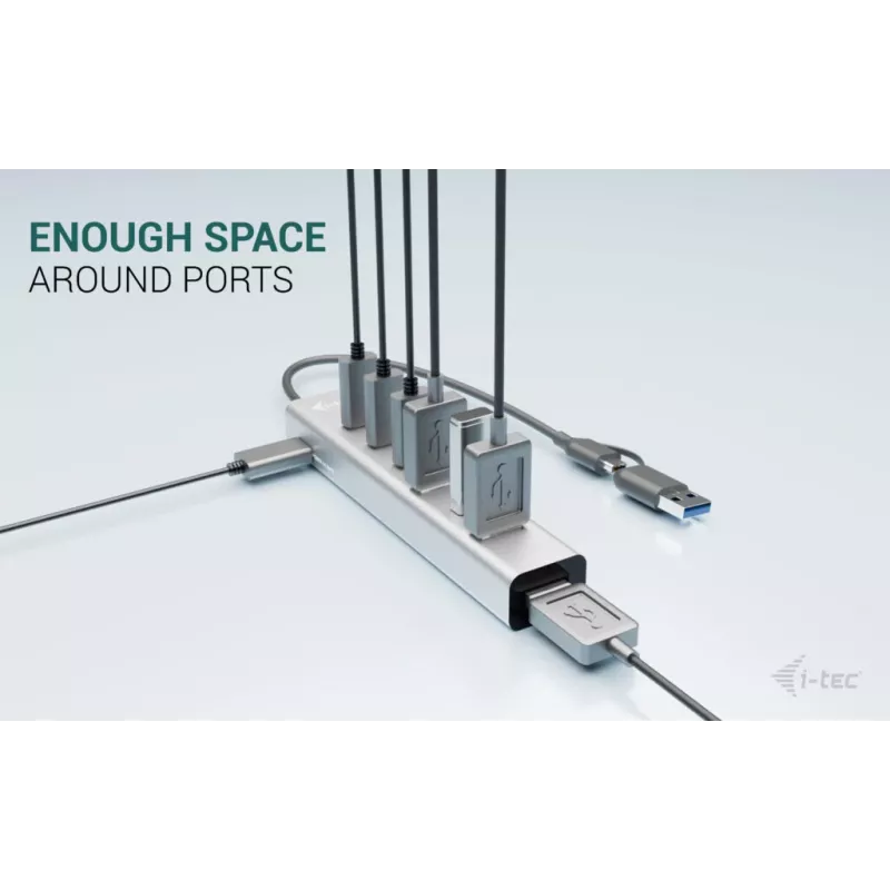 i-tec USB-C/USB-A oplaadbare metalen HUB 7 poorten (3x USB-C, 4x USB-A)