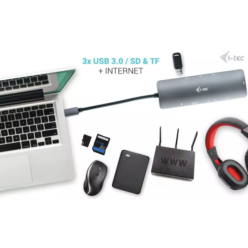 i-tec USB-C metalen nano-dockingstation 4K HDMI LAN met Power Delivery 100 W + universele oplader 100 W
