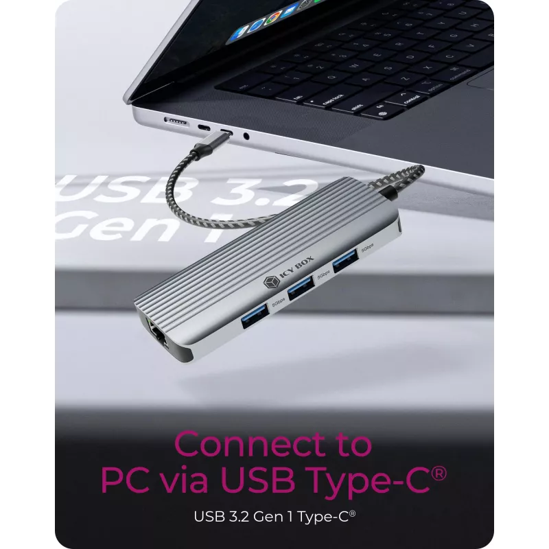 ICY BOX IB-DK4034a-CPD bedraad USB 3.2 Gen 1 (3.1 Gen 1) Type-C aluminium, zilver