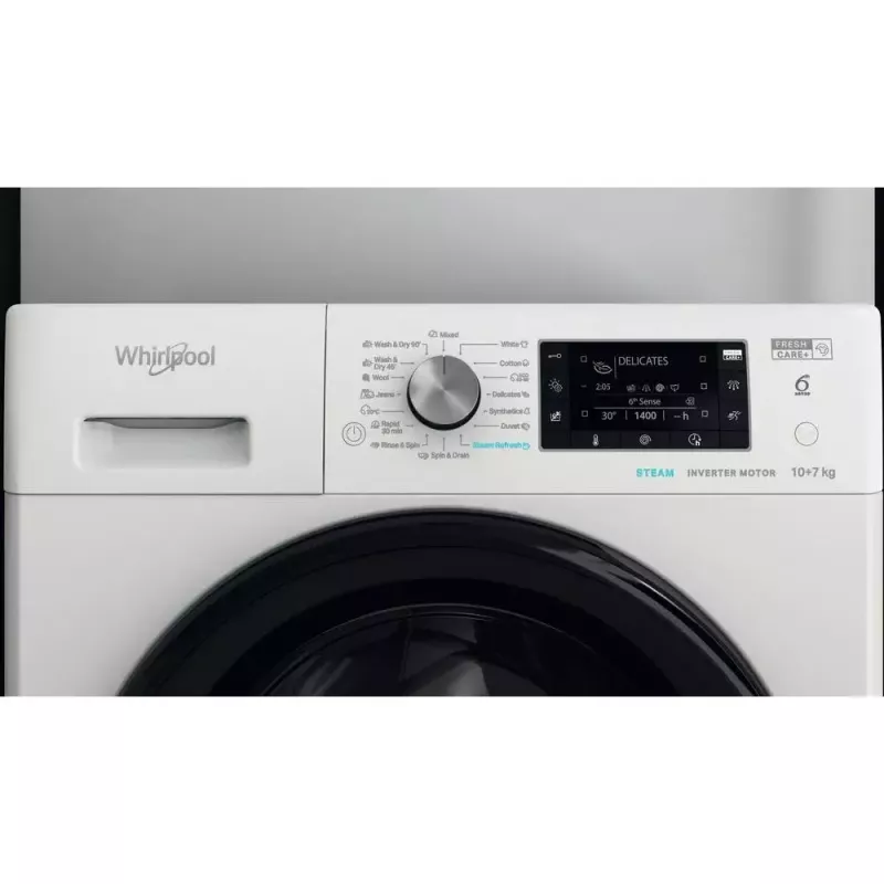Whirlpool FFWDD1076258B was-droogcombinatie vrijstaand frontlader wit