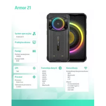 Smartphone UleFone Armor 21 — 6,58 inch display, 8 GB RAM, 256 GB opslag, zwart