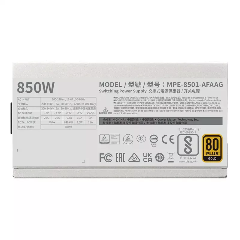 Voeding Cooler Master MWE Gold 850 V2 850W
