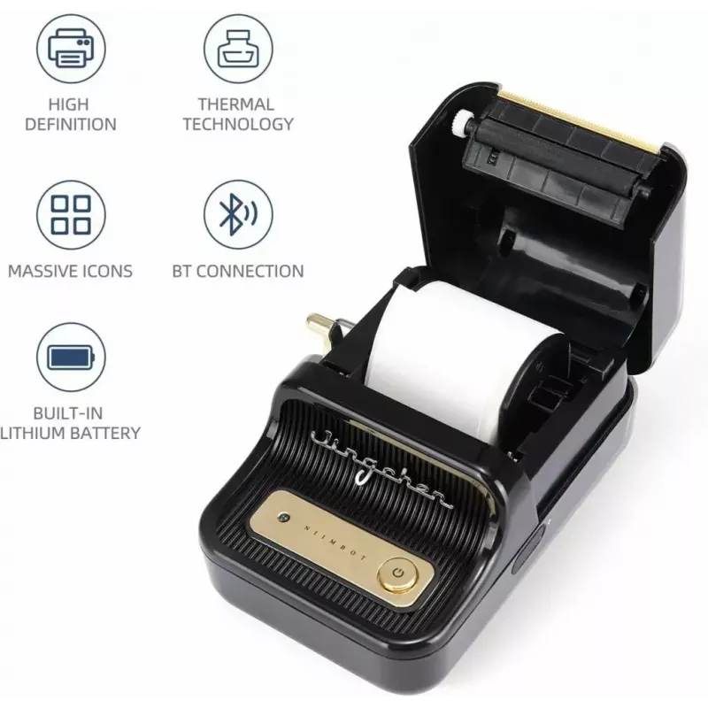 Labelprinter NIIMBOT B21S zwart — compacte Bluetooth-rollenprinter, 50 mm printbreedte, 60 mm/s, Li-Ion 1200 mAh