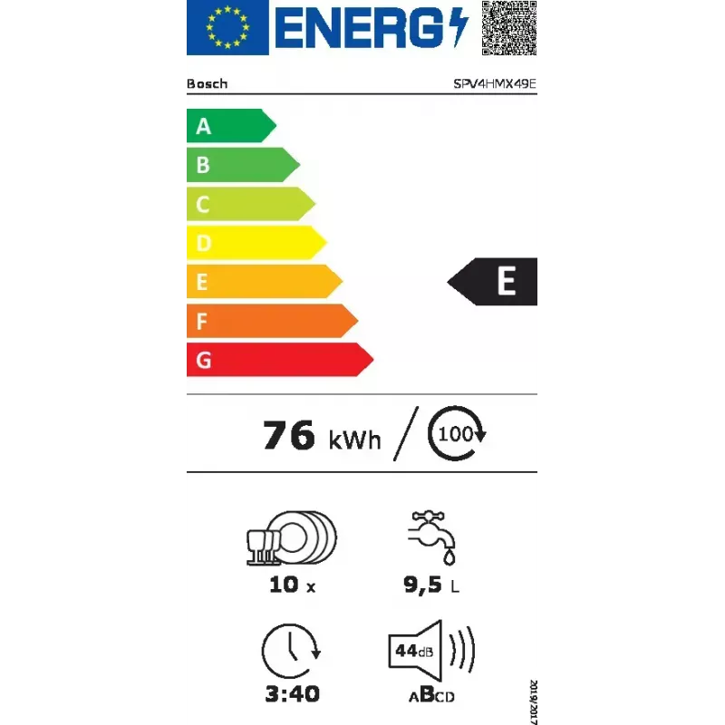Inbouwvaatwasser Bosch Serie 4 SPV4HMX49E – slimline 45 cm, 10 couverts, 44 dB, 6 programma's