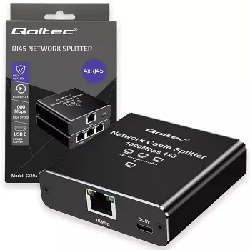 Ethernet-splitter QOLTEC 52294 1x3 RJ45 met USB-C-voedingsingang