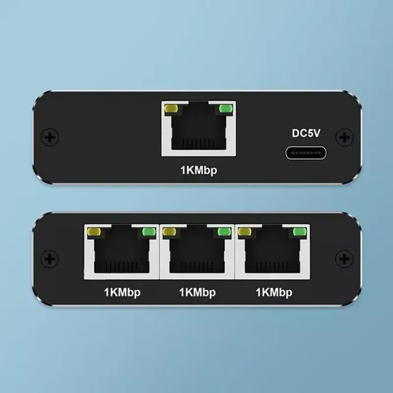 Ethernet-splitter QOLTEC 52294 1x3 RJ45 met USB-C-voedingsingang