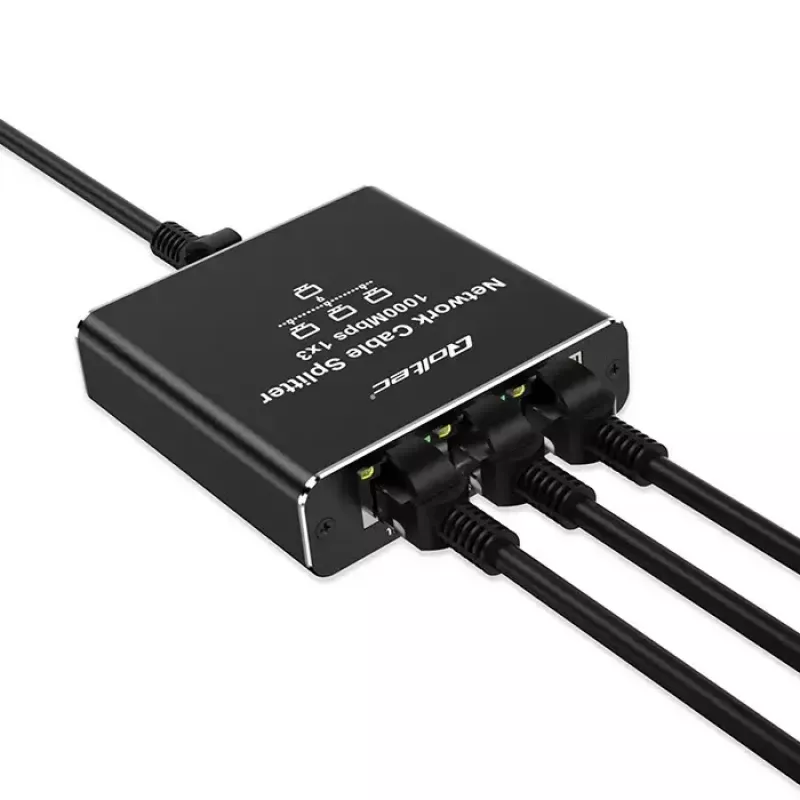 Ethernet-splitter QOLTEC 52294 1x3 RJ45 met USB-C-voedingsingang