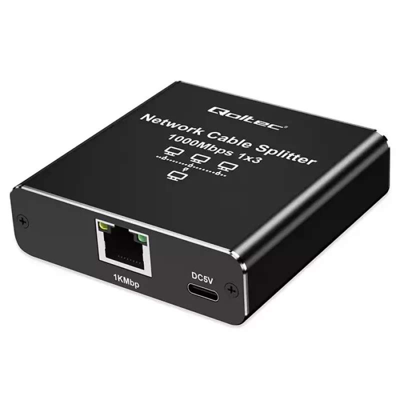 Ethernet-splitter QOLTEC 52294 1x3 RJ45 met USB-C-voedingsingang