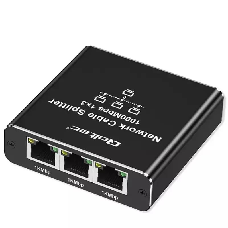 Ethernet-splitter QOLTEC 52294 1x3 RJ45 met USB-C-voedingsingang