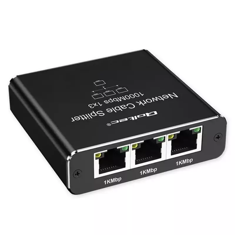 Ethernet-splitter QOLTEC 52294 1x3 RJ45 met USB-C-voedingsingang