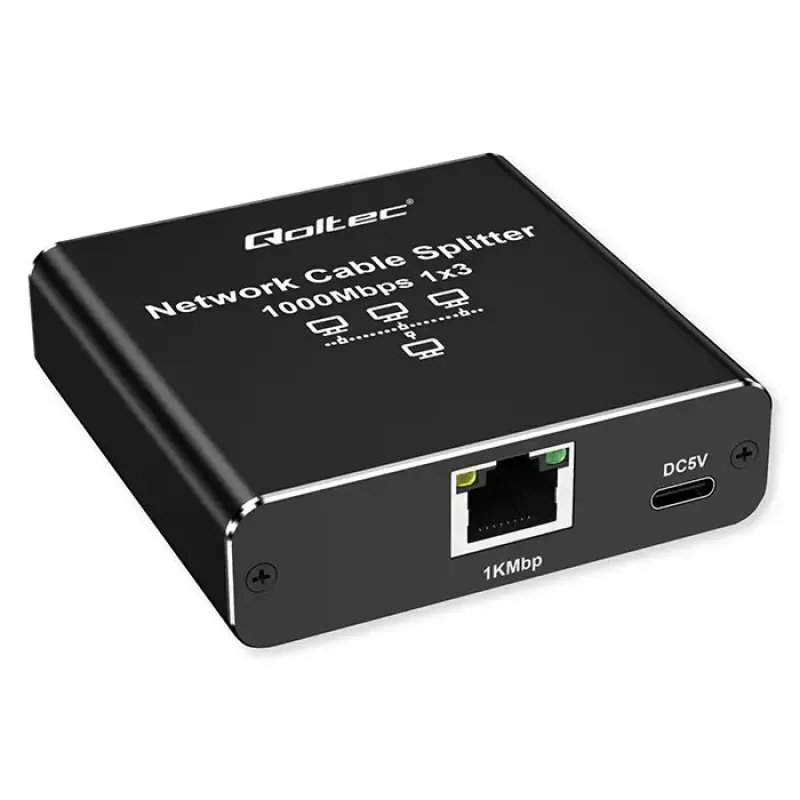 Ethernet-splitter QOLTEC 52294 1x3 RJ45 met USB-C-voedingsingang