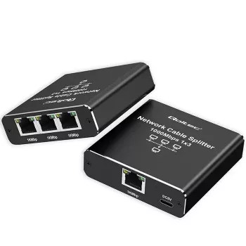 Ethernet-splitter QOLTEC 52294 1x3 RJ45 met USB-C-voedingsingang