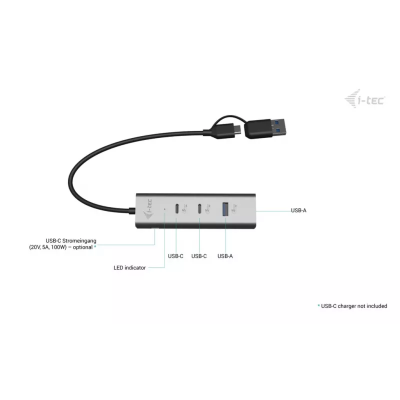 i-tec Metal Universele oplaadhub 2xUSB-C + 2x USB-A-poort + Power Delivery 85W