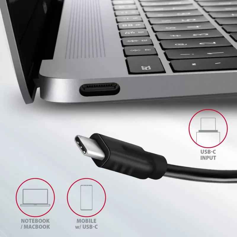 Axagon HMC-5G21 USB 10Gbps-hub, 2x USB-A, 2x USB-C, HDMI 4k/30Hz, PD 60W, USB-C-kabel