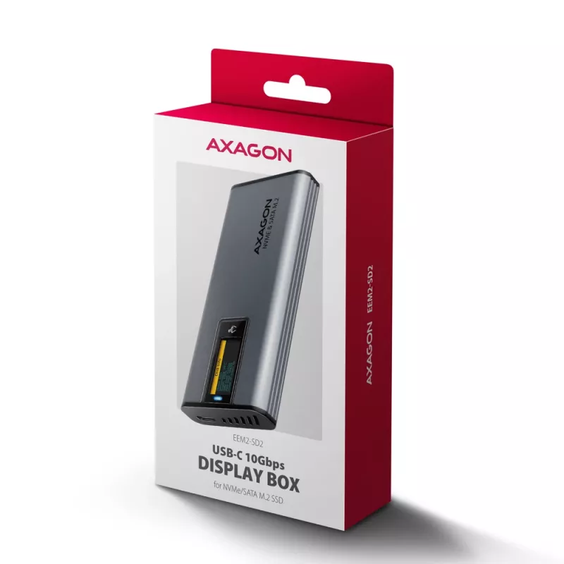 Axagon EEM2-SD2 USB-C 10Gbps - M.2 NVMe & SATA SSD DISPLAY-behuizing