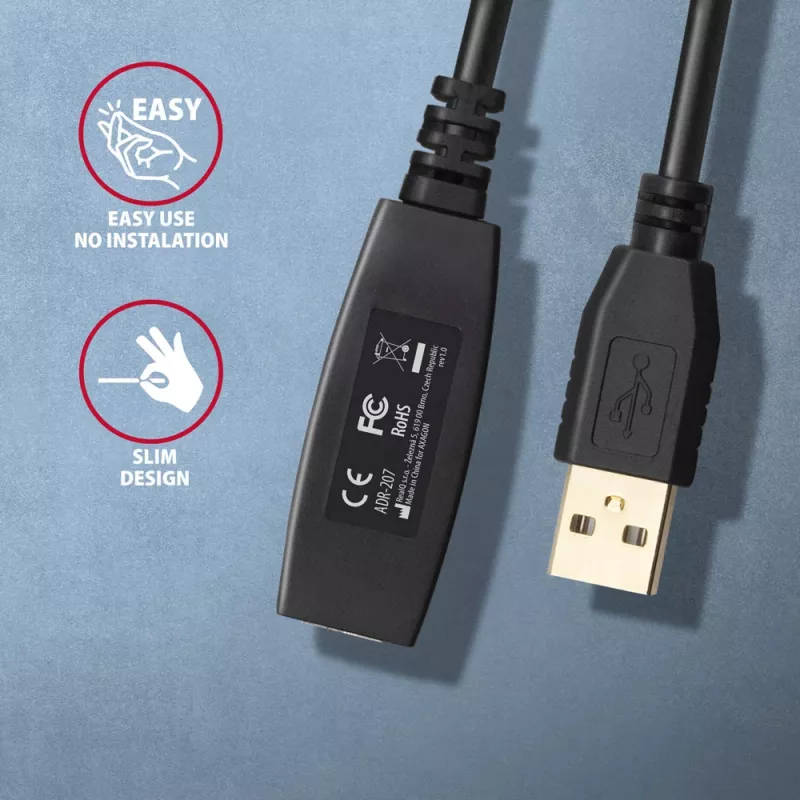 Axagon ADR-207 USB-verlengkabel 7,5 m USB 2.0 zwart