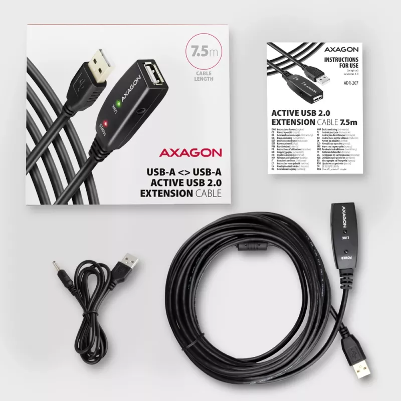 Axagon ADR-207 USB-verlengkabel 7,5 m USB 2.0 zwart