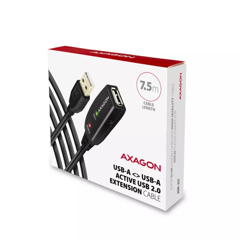 Axagon ADR-207 USB-verlengkabel 7,5 m USB 2.0 zwart