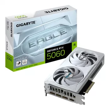 GIGABYTE GeForce RTX 5060 EAGLE OC ICE 8G grafische kaart - 8GB GDDR7, 128bit, PCI-E 5.0, 2550 MHz kloksnelheid, 3 x DisplayPort, 1 x HDMI, GV-N5060EAGLEOC ICE-8GD