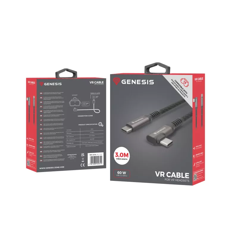 GENESIS NVC-2218 USB-kabel USB 3.2 Gen 2 (3.1 Gen 2) 3 m USB C zwart, grijs