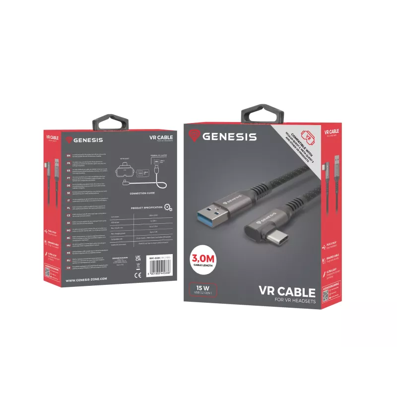 GENESIS NVC-2220 USB-kabel USB 3.2 Gen 1 (3.1 Gen 1) 3 m USB A USB C zwart, grijs