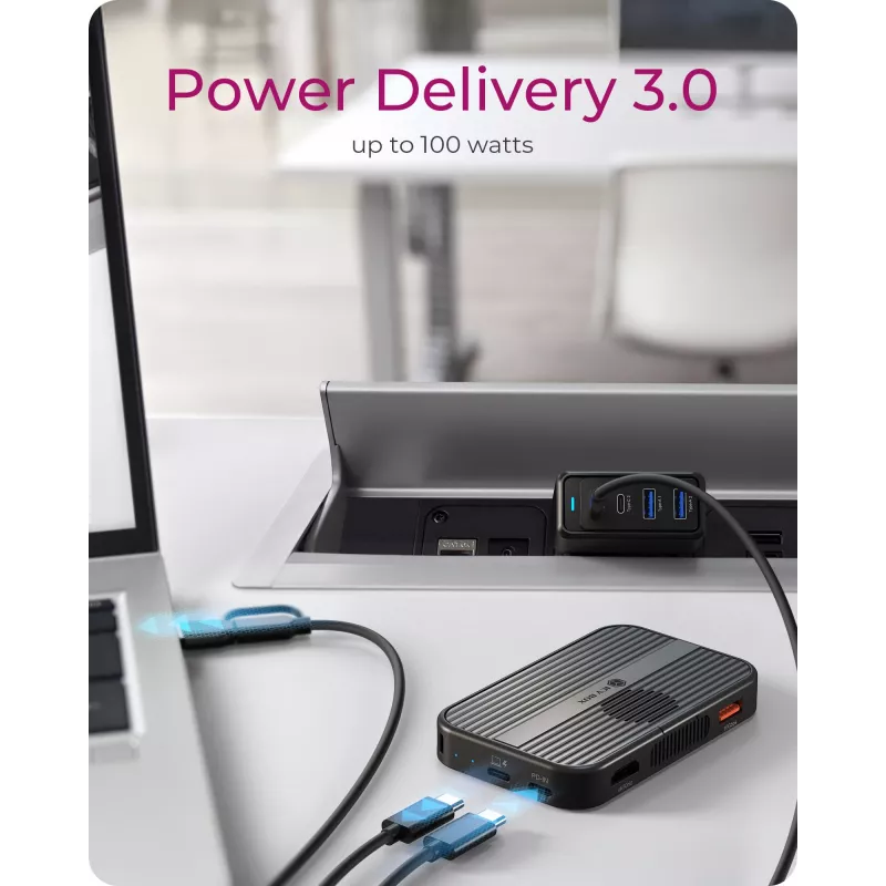 ICY BOX IB-DK4071M-CU31 7-in-1 dockingstation met M.2 NVMe/SATA SSD-behuizing, USB 3.2 Gen 2 Type-C, HDMI 4K@60Hz, PD 3.0 100W, SD/microSD, magnetisch, antraciet