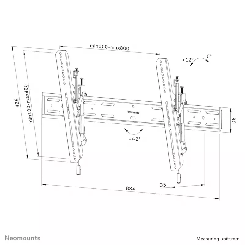 Neomounts WL35S-850BL18 tv-muurbeugel 43-86 inch - kantelbaar - vergrendelbaar - snelle installatie