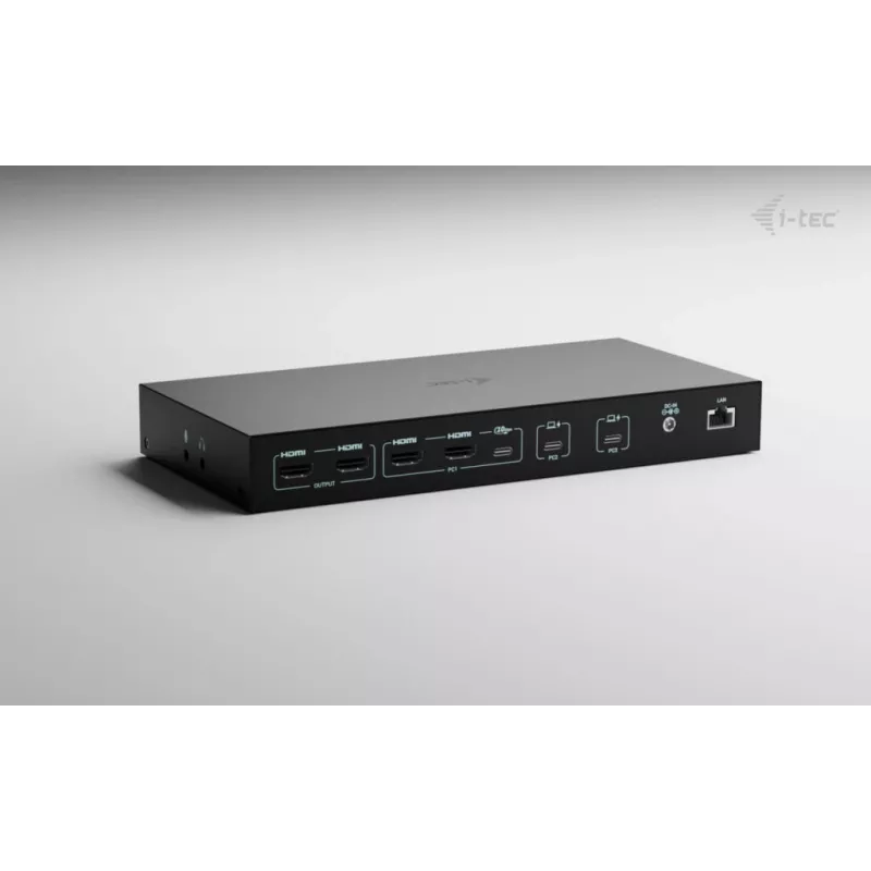 ITEC i-tec USB-C KVM Dock PRO voor drie hosts, dual-video, 2x Power Delivery (max. 92W), USB 3.2, 10 Gbit/s, Gigabit-Ethernet
